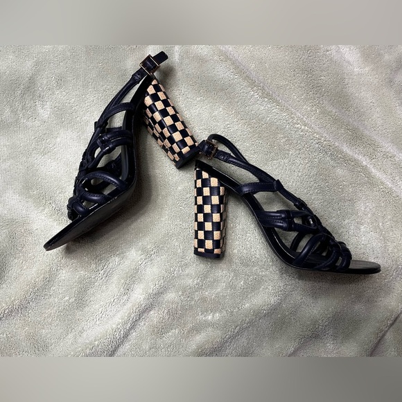 Tory Burch Shoes - Tory Burch Black and Tan Strappy Block Heels
